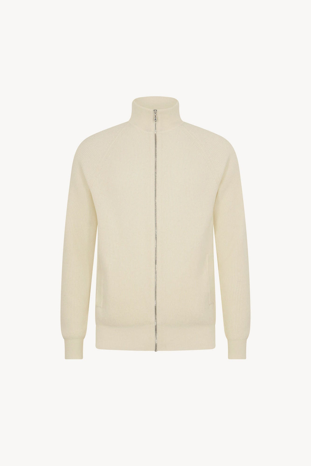 Cardigan con Zip a Costa Inglese in Puro Cashmere Latte