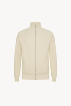 Cardigan con Zip a Costa Inglese in Puro Cashmere Latte