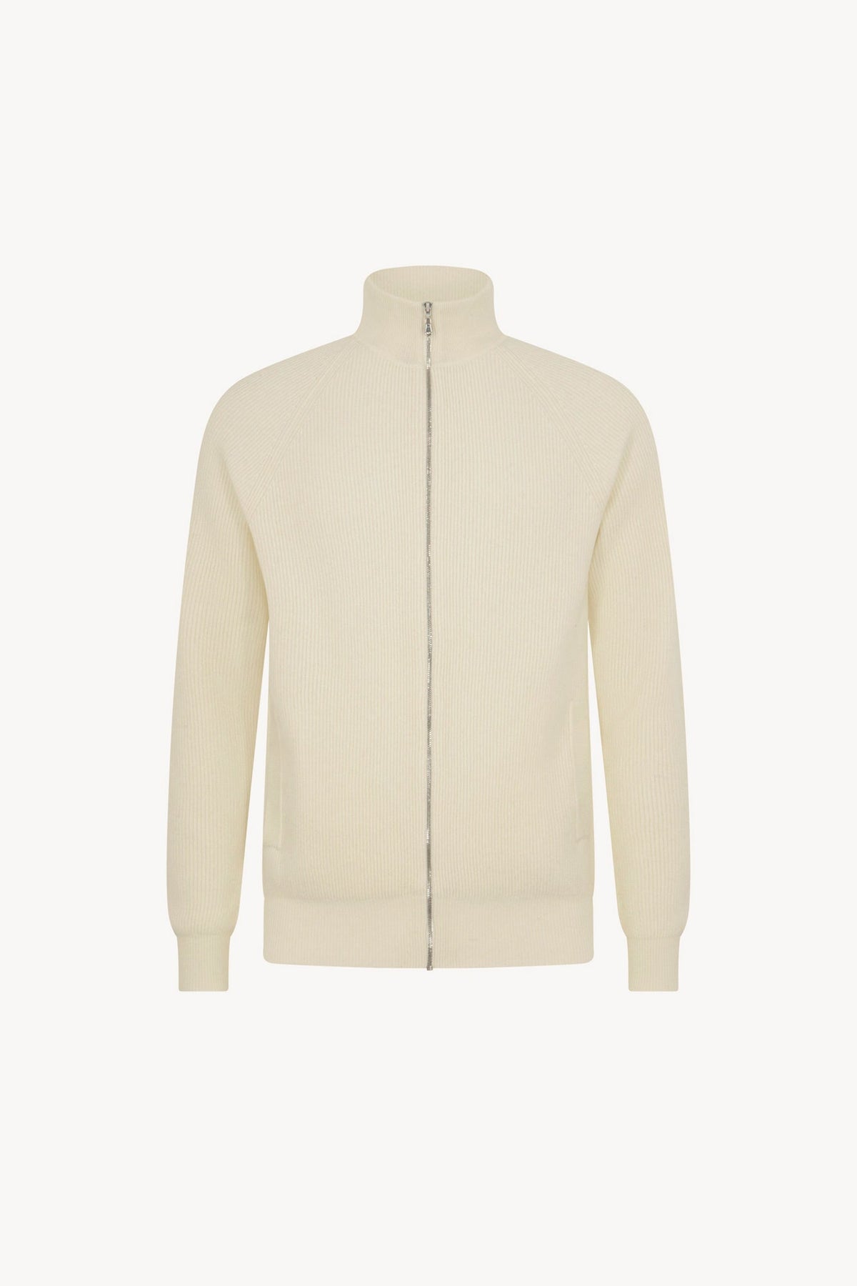 Cardigan con Zip a Costa Inglese in Puro Cashmere Latte