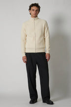 Cardigan con Zip a Costa Inglese in Puro Cashmere Latte