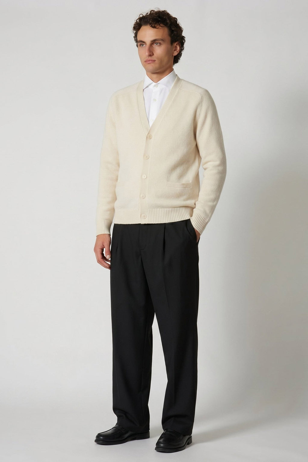 Cardigan 4 Fili in Puro Cashmere Latte