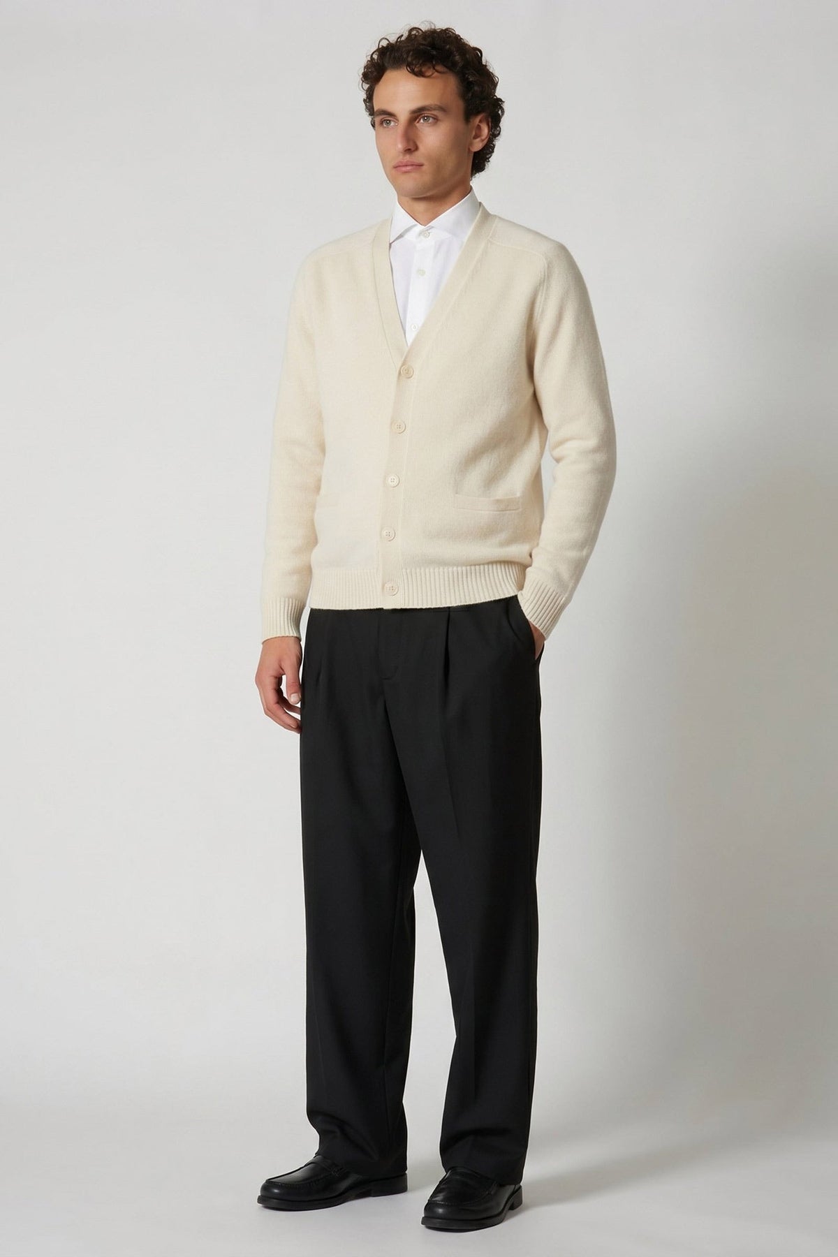 Cardigan 4 Fili in Puro Cashmere Latte