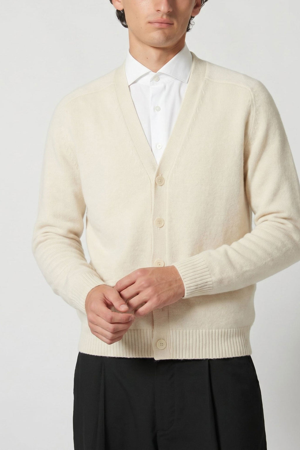 Cardigan 4 Fili in Puro Cashmere Latte
