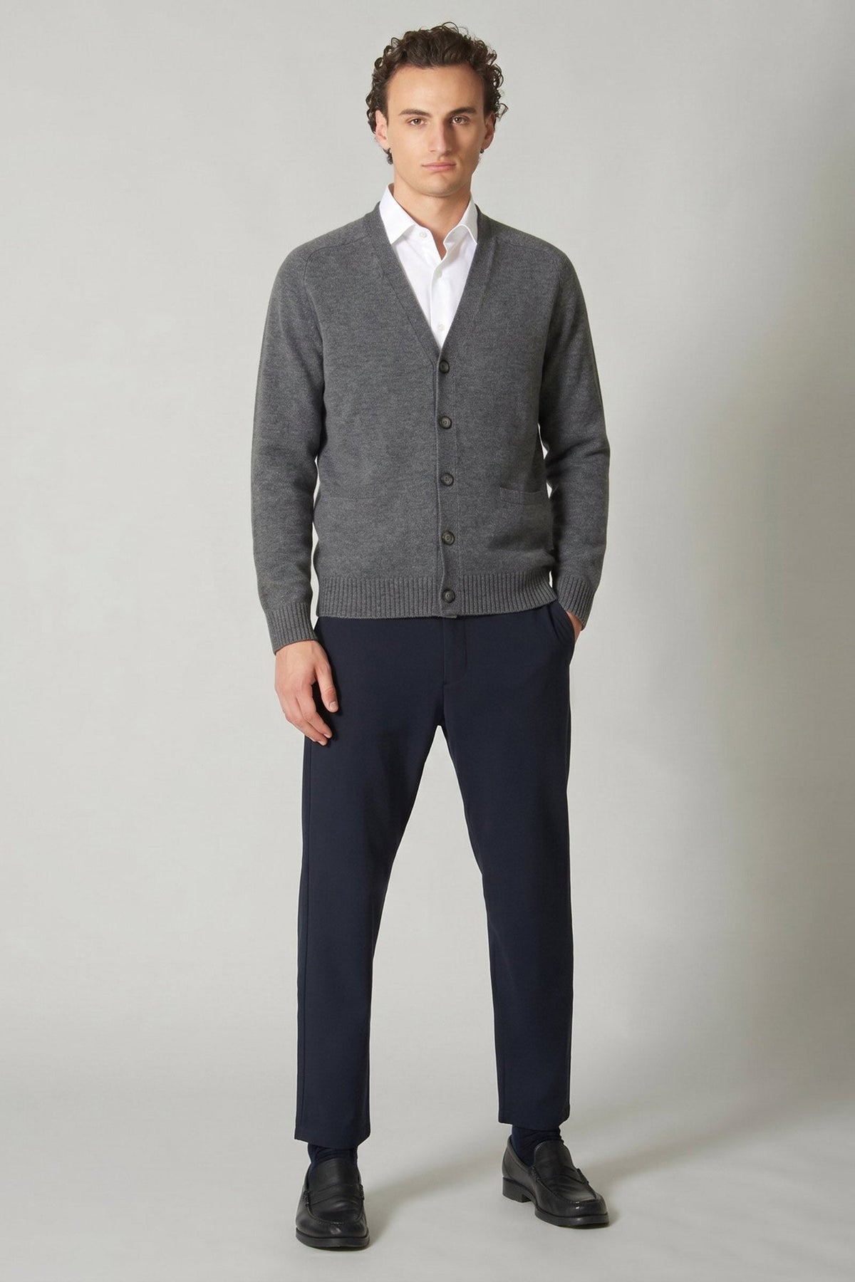 Cardigan 4 Fili in Puro Cashmere Silver