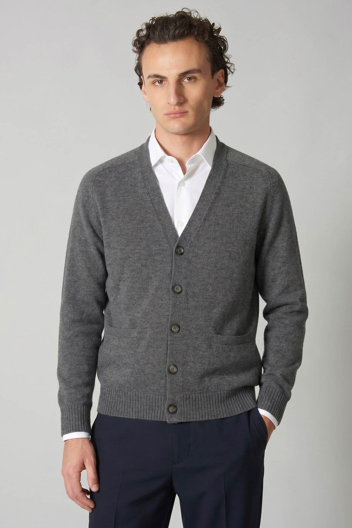 Cardigan 4 Fili in Puro Cashmere Silver