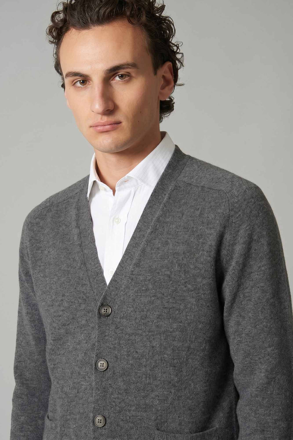 Cardigan 4 Fili in Puro Cashmere Silver