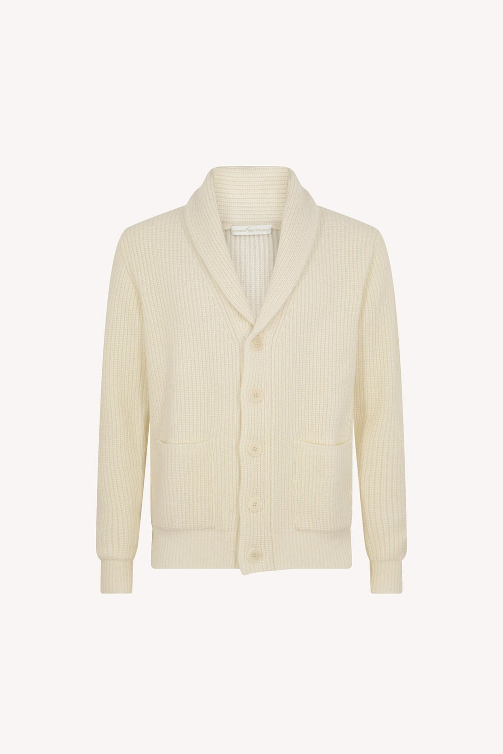 Cardigan Collo a Scialle a Costa Inglese in Puro Cashmere Latte