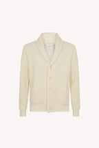 Cardigan Collo a Scialle a Costa Inglese in Puro Cashmere Latte