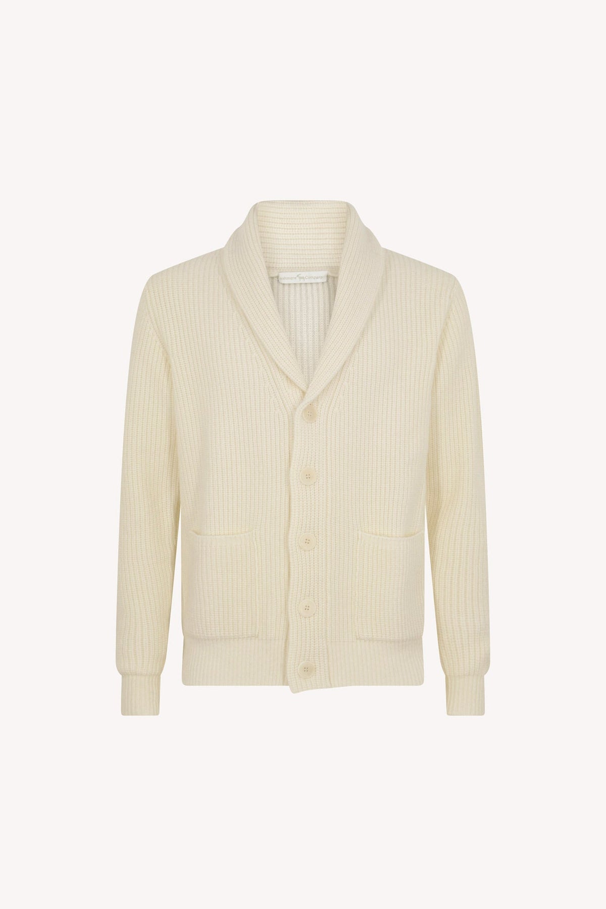 Cardigan Collo a Scialle a Costa Inglese in Puro Cashmere Latte