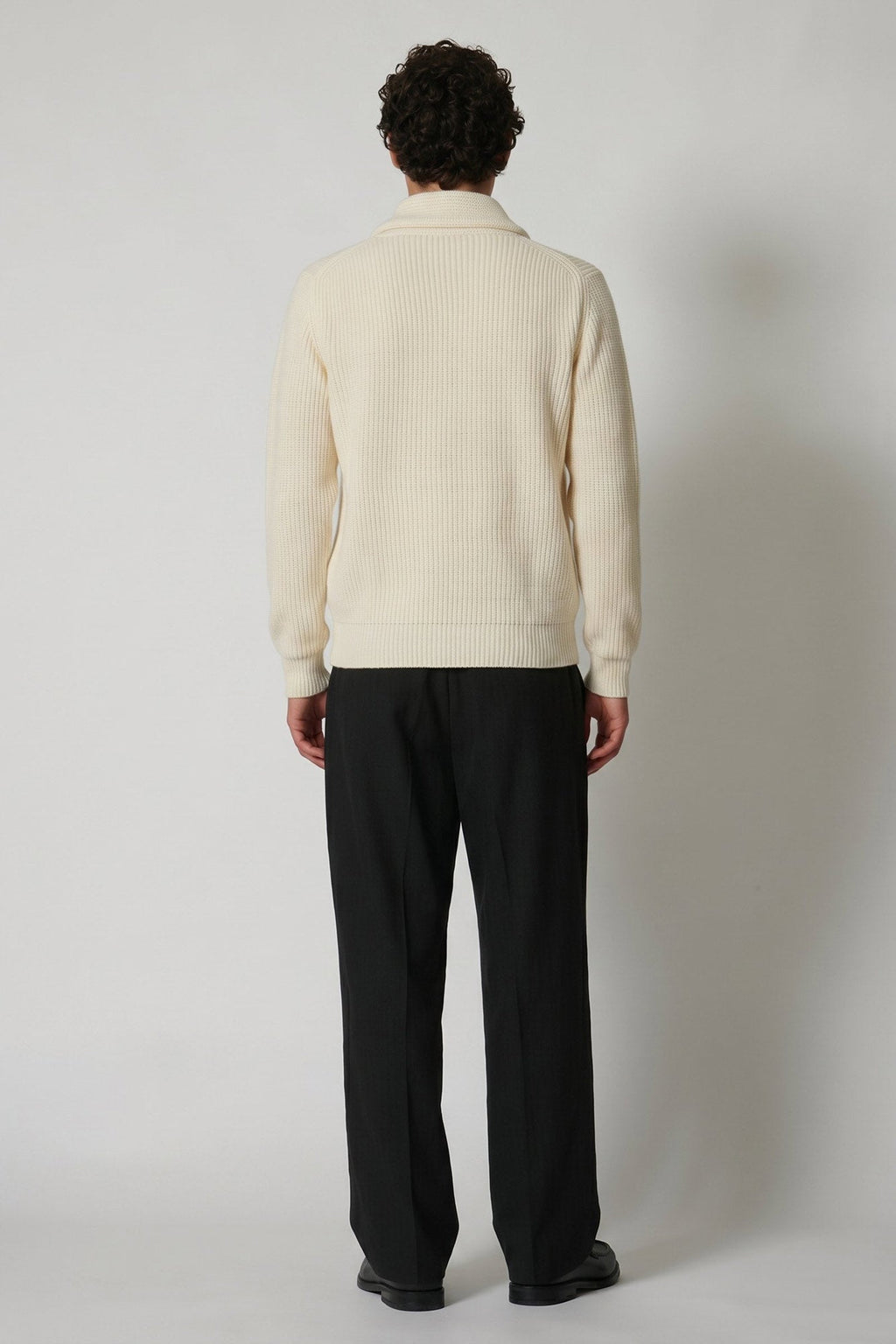 Cardigan Collo a Scialle a Costa Inglese in Puro Cashmere Latte