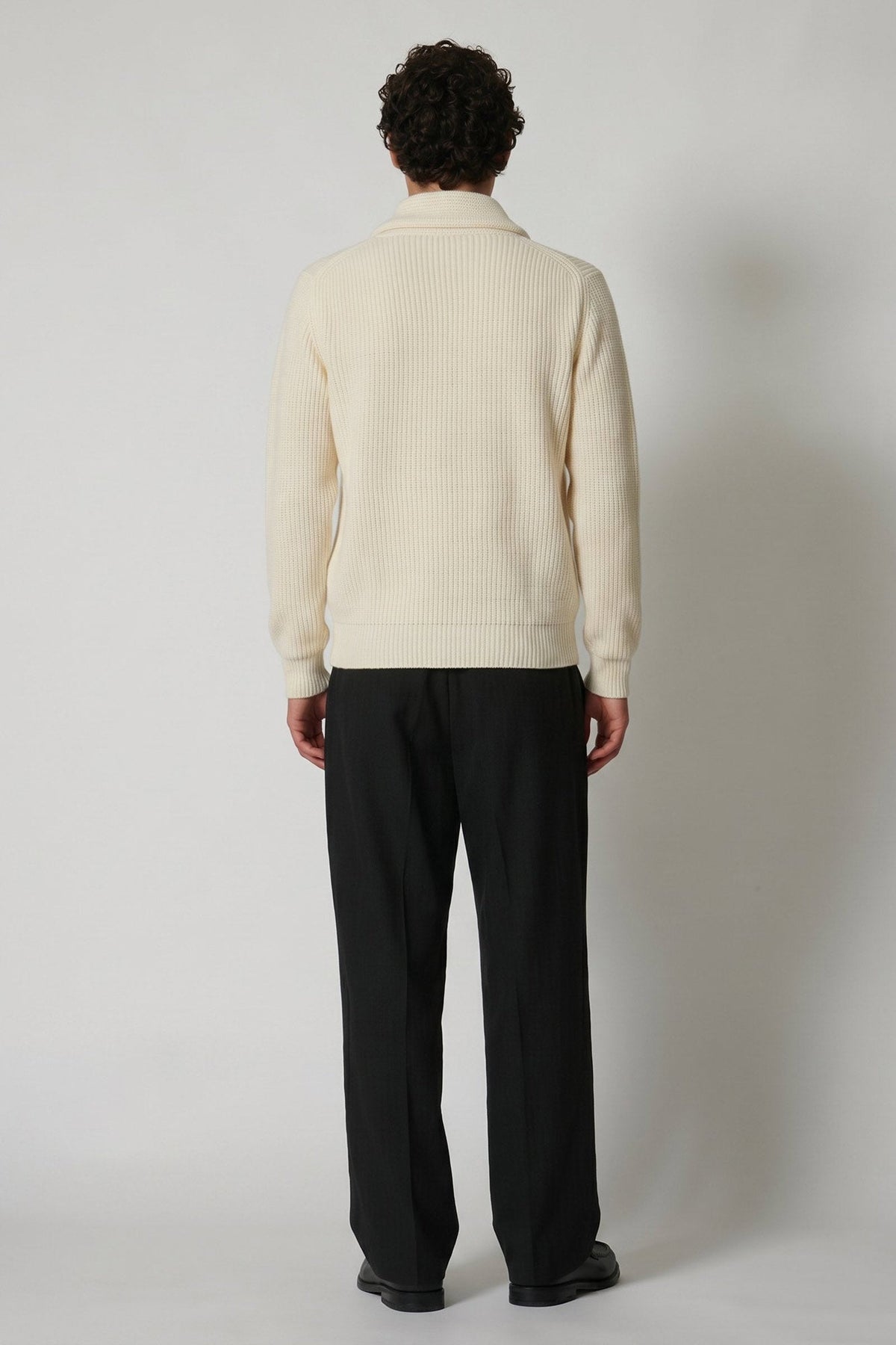 Cardigan Collo a Scialle a Costa Inglese in Puro Cashmere Latte