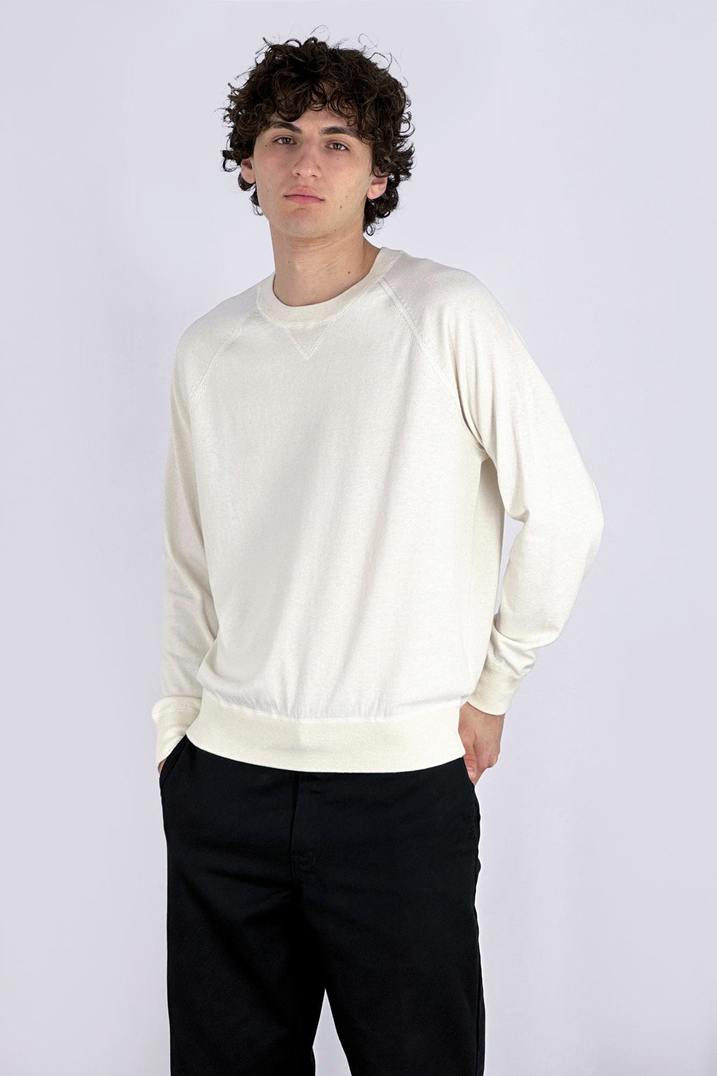 Felpa Girocollo in Cotone Cashmere Avorio