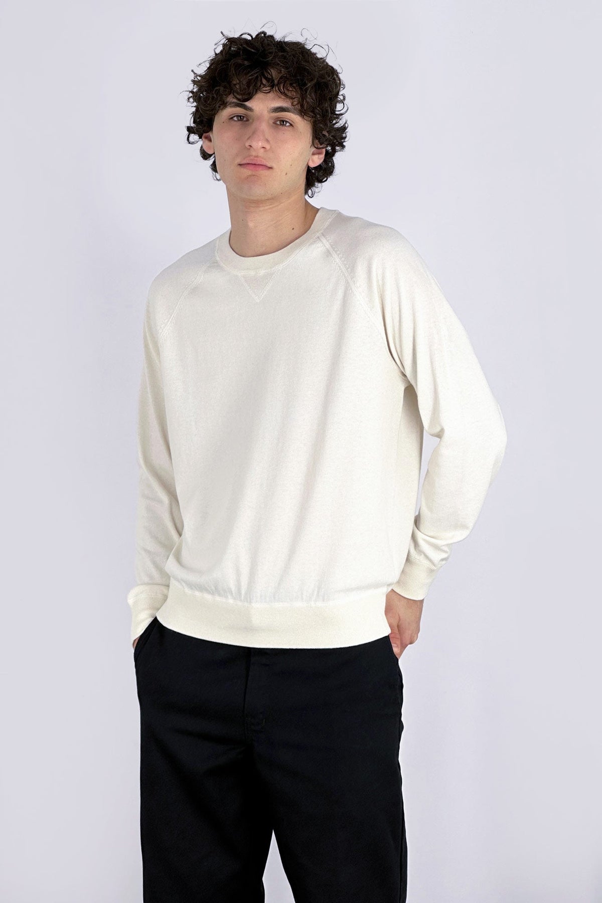 Felpa Girocollo in Cotone Cashmere Avorio