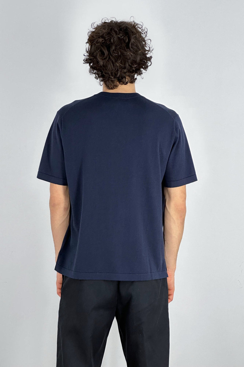 Maglia Girocollo Mezza Manica in Cotone Cashmere Navy