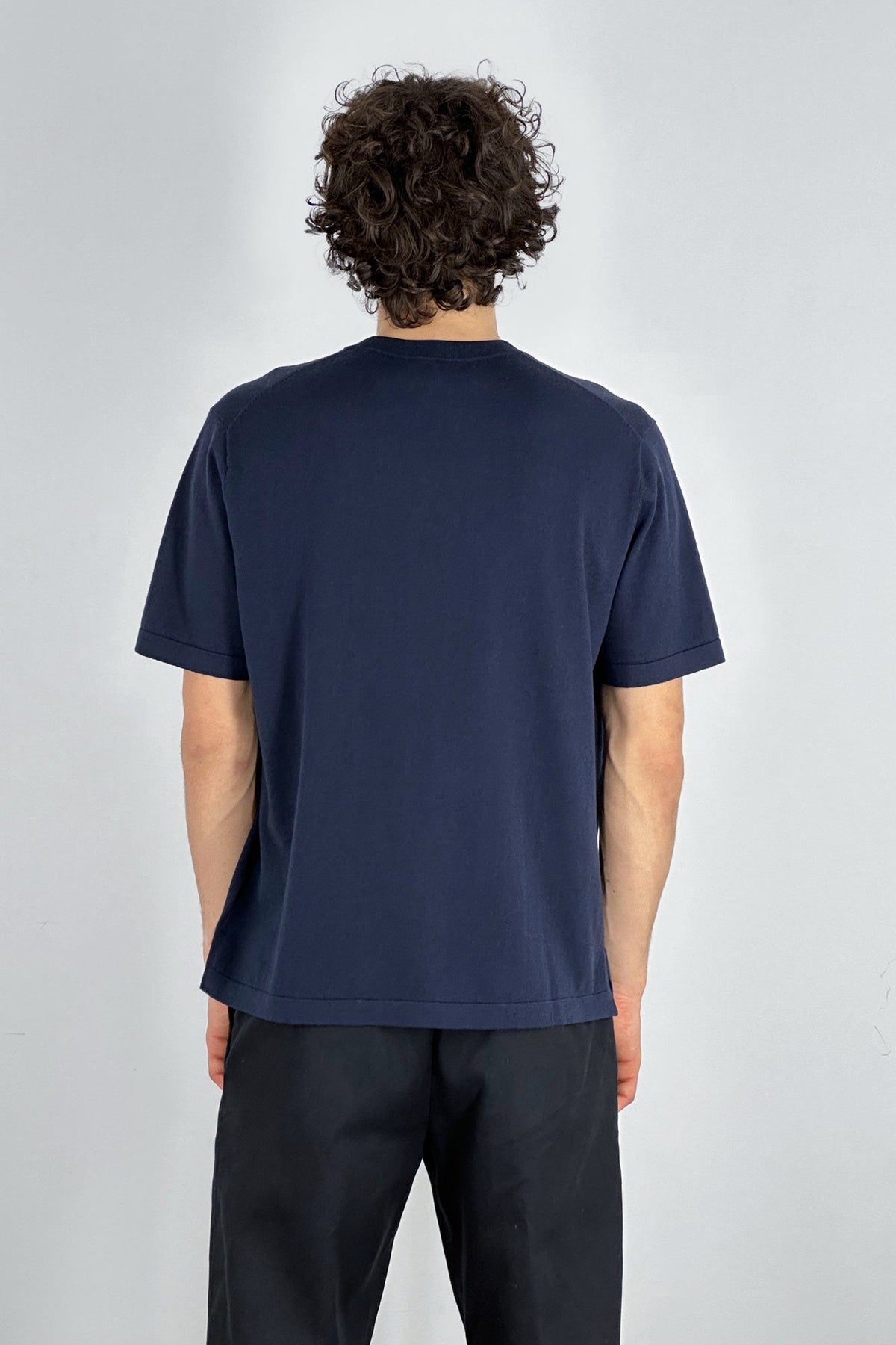 Maglia Girocollo Mezza Manica in Cotone Cashmere Navy