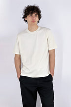 Maglia Girocollo Mezza Manica in Cotone Cashmere Avorio