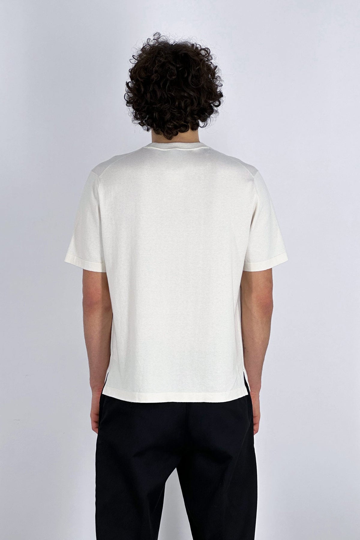 Maglia Girocollo Mezza Manica in Cotone Cashmere Avorio