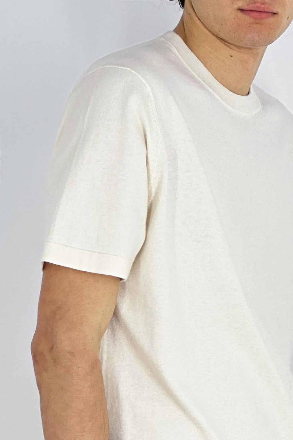 Maglia Girocollo Mezza Manica in Cotone Cashmere Avorio