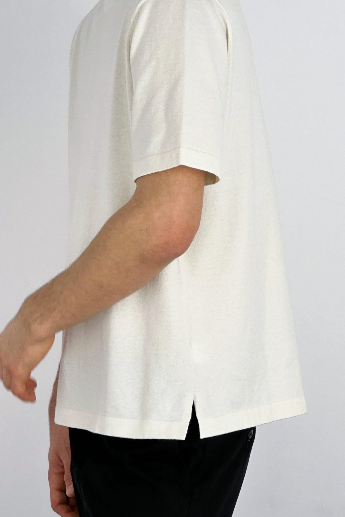 Maglia Girocollo Mezza Manica in Cotone Cashmere Avorio
