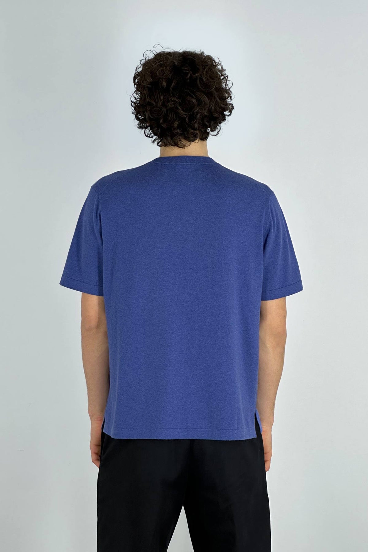 Maglia Girocollo Mezza Manica in Cotone Cashmere Denim