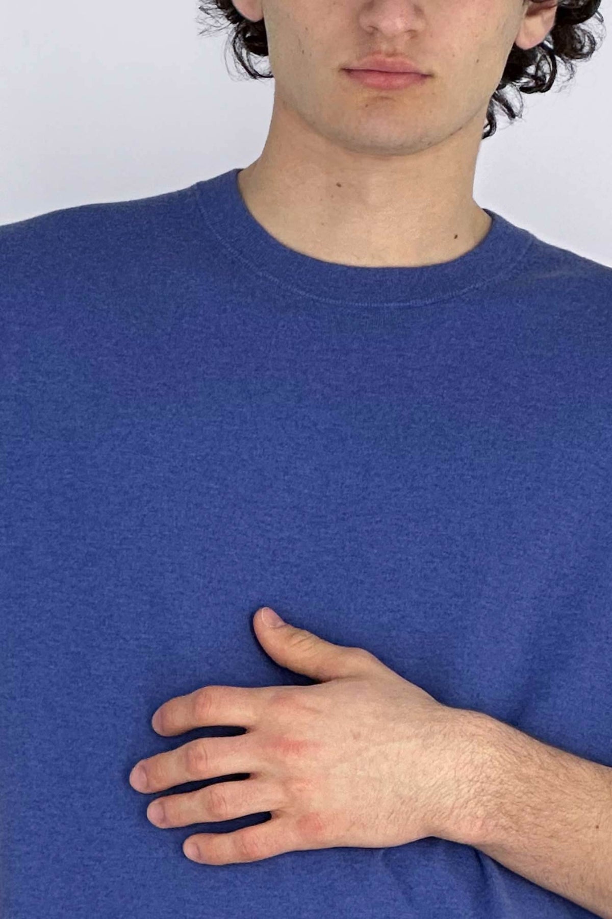 Maglia Girocollo Mezza Manica in Cotone Cashmere Denim