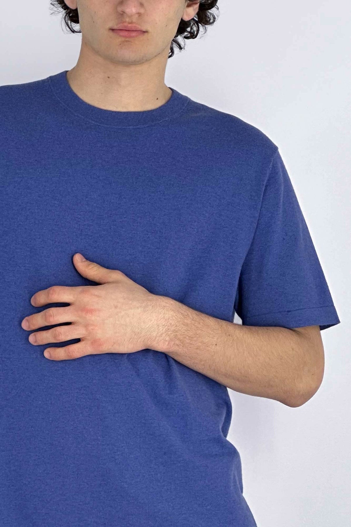 Maglia Girocollo Mezza Manica in Cotone Cashmere Denim
