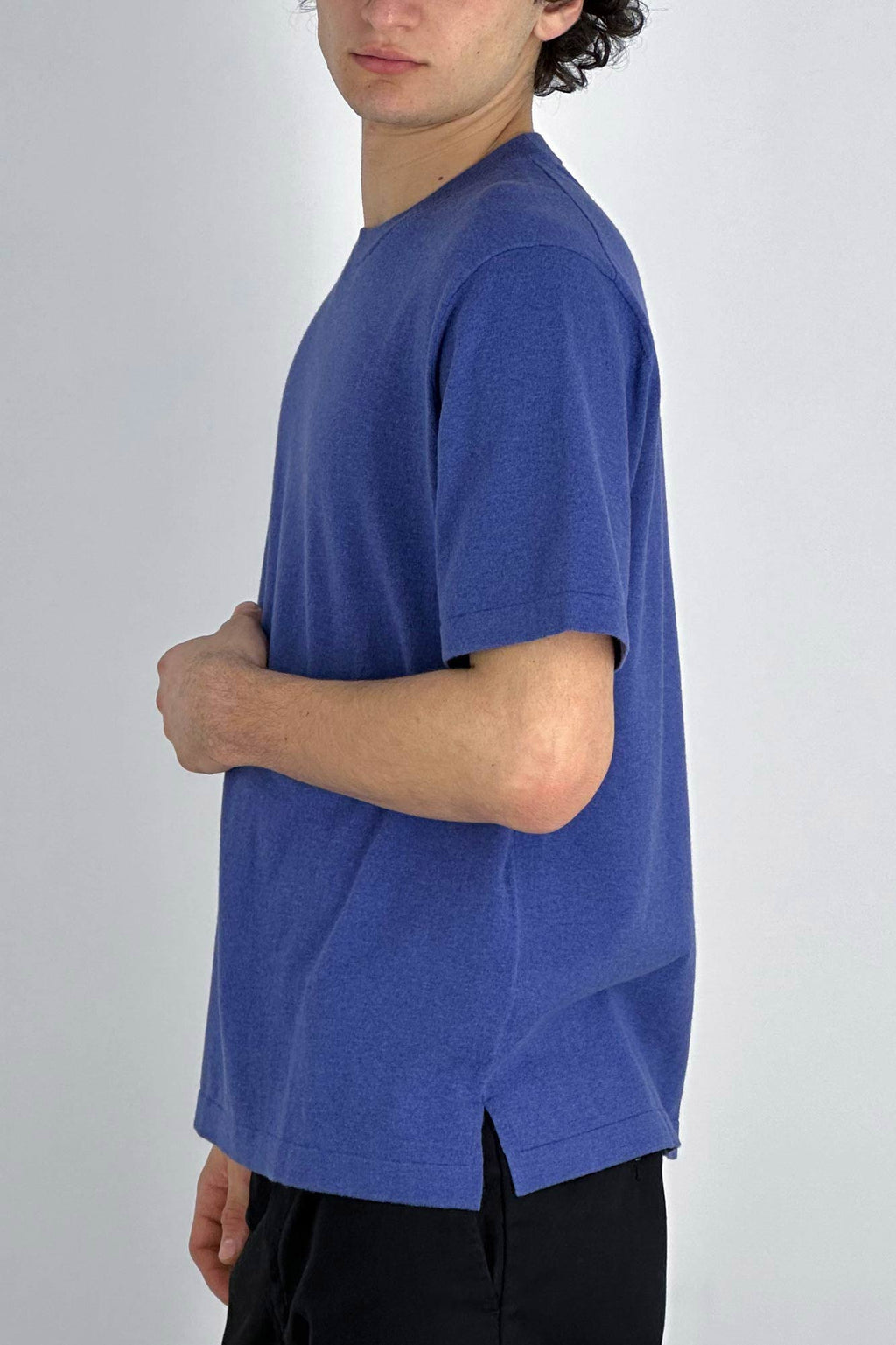 Maglia Girocollo Mezza Manica in Cotone Cashmere Denim