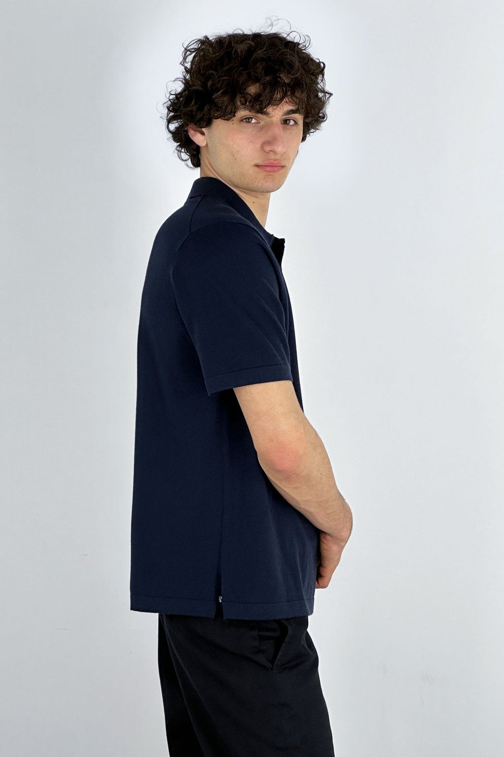 Polo Mezza Manica in Cotone Cashmere Navy