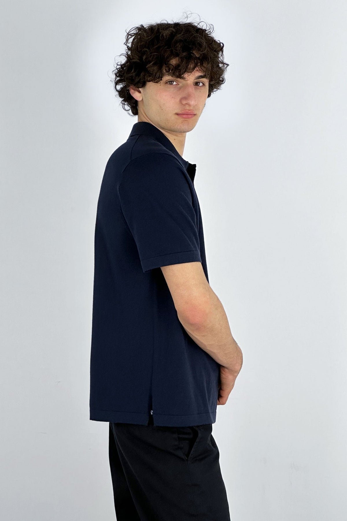 Polo Mezza Manica in Cotone Cashmere Navy