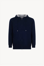 Felpa con Cappuccio in Cotone Seta Navy