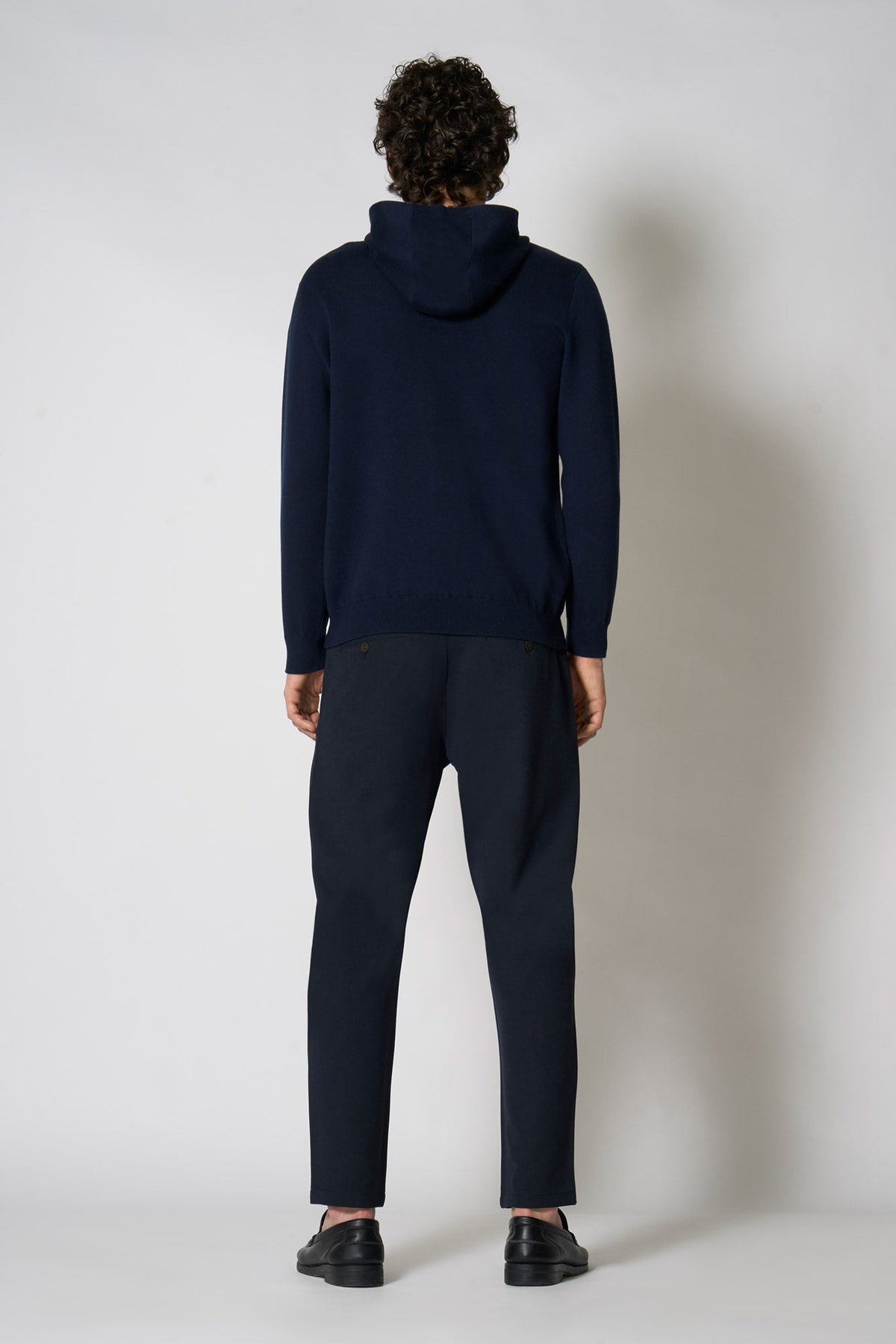 Felpa con Cappuccio in Cotone Seta Navy