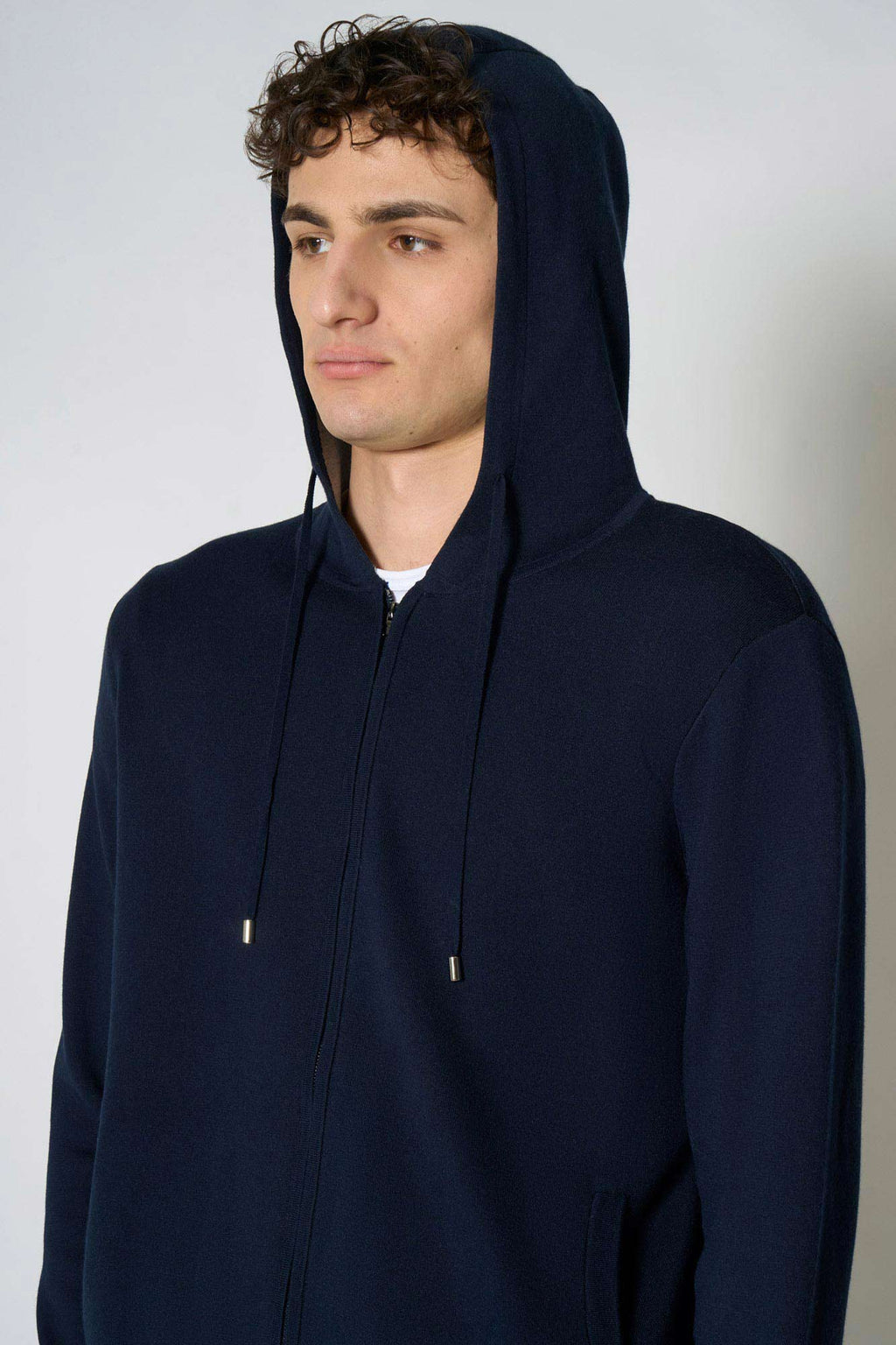 Felpa con Cappuccio in Cotone Seta Navy