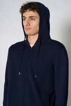 Felpa con Cappuccio in Cotone Seta Navy