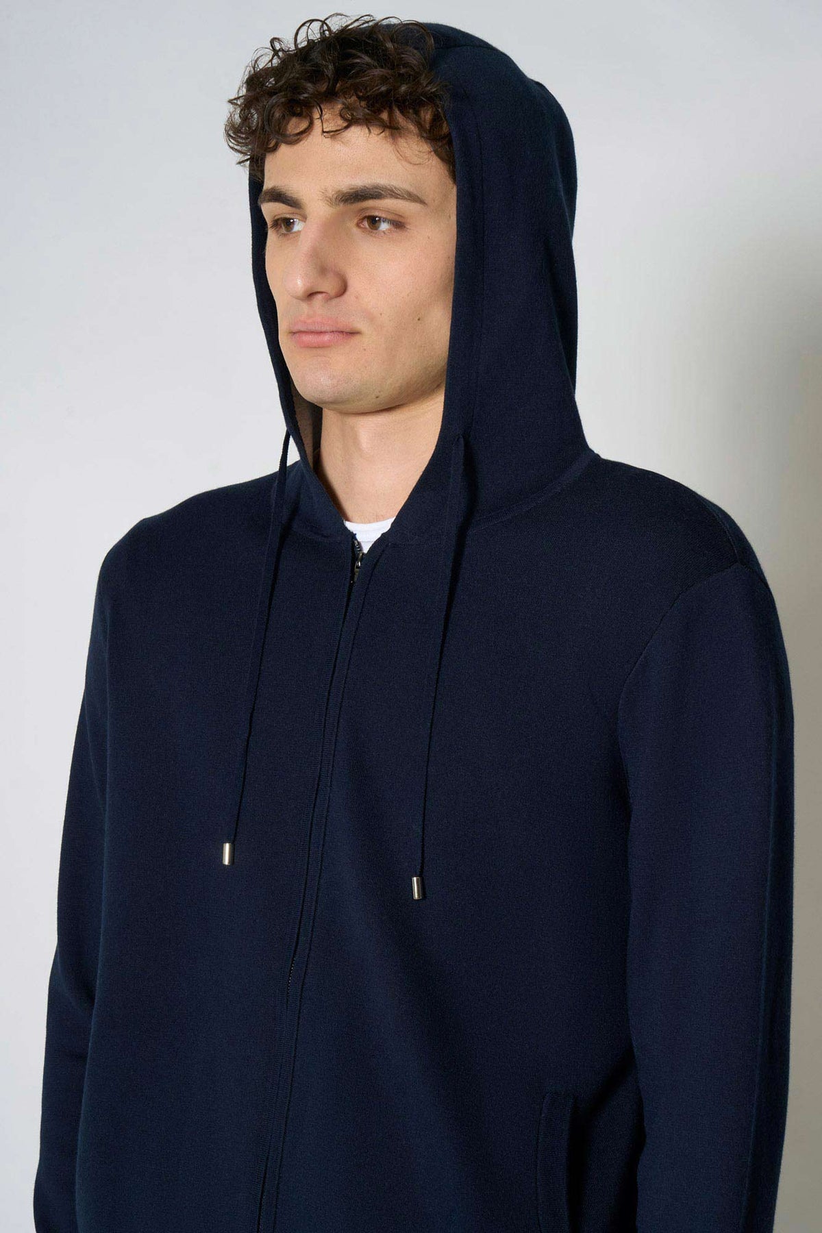 Felpa con Cappuccio in Cotone Seta Navy