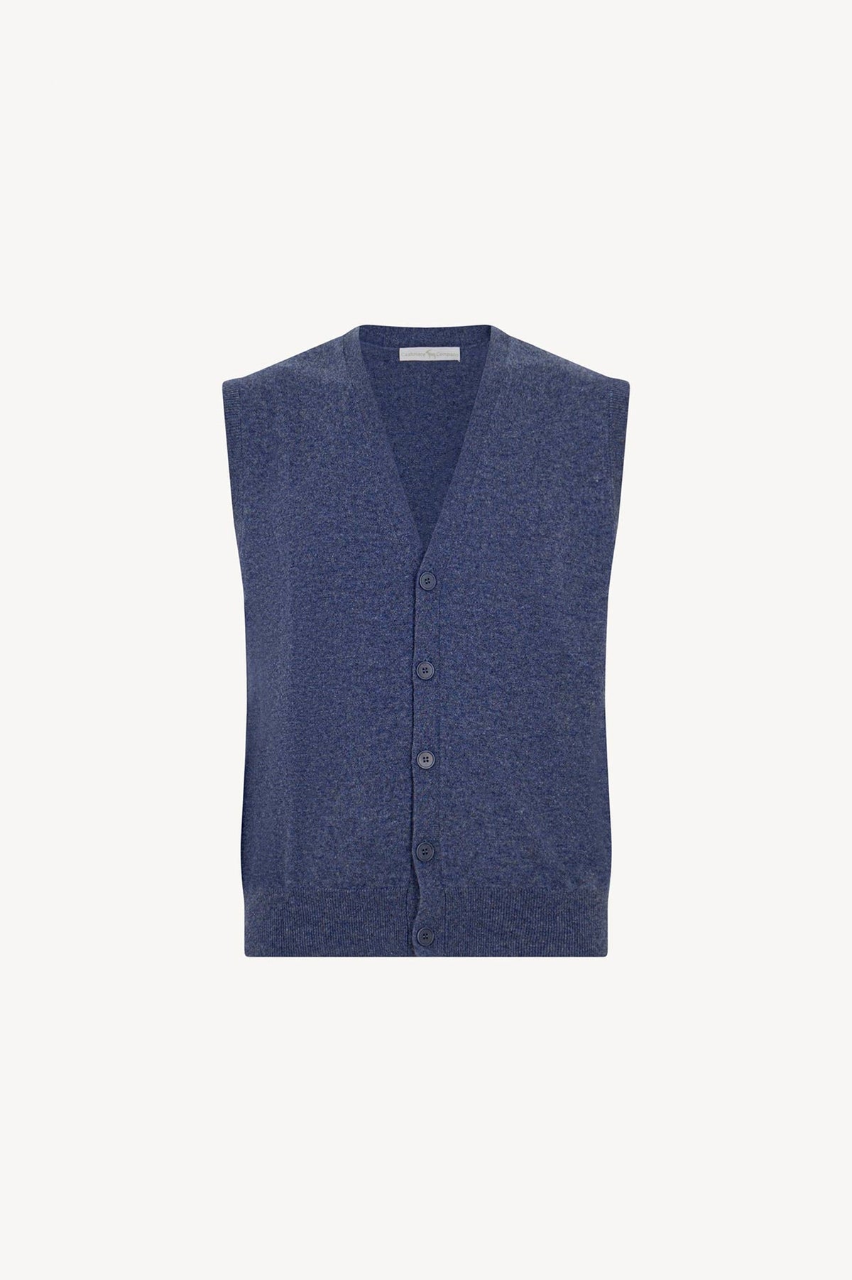 Gilet con Bottoni in Puro Cashmere Denim Scuro