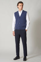 Gilet con Bottoni in Puro Cashmere Denim Scuro