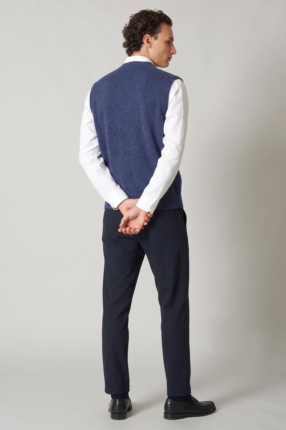 Gilet con Bottoni in Puro Cashmere Denim Scuro