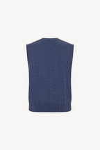 Gilet con Bottoni in Puro Cashmere Denim Scuro