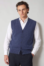 Gilet con Bottoni in Puro Cashmere Denim Scuro