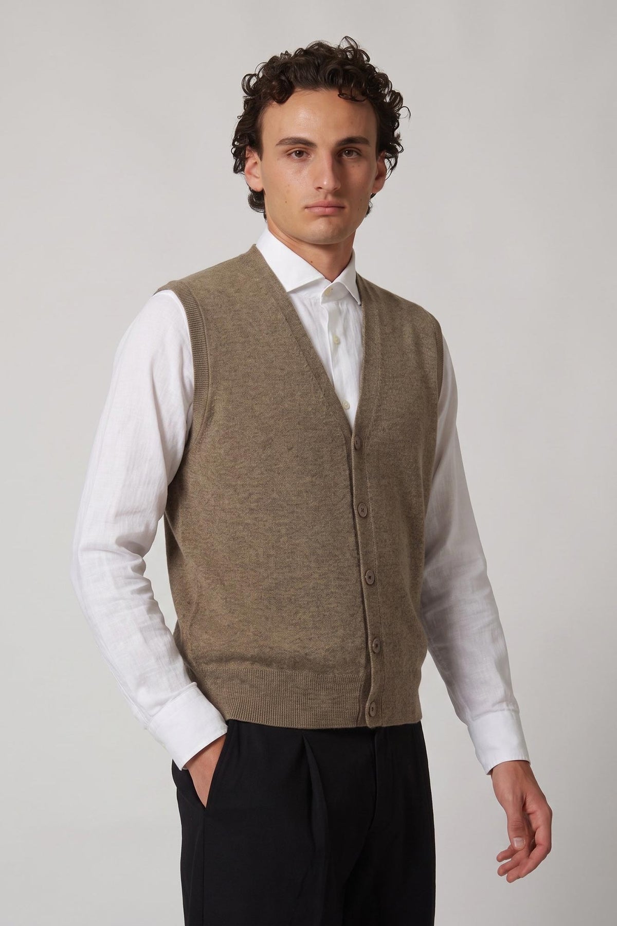 Gilet con Bottoni in Puro Cashmere Dune
