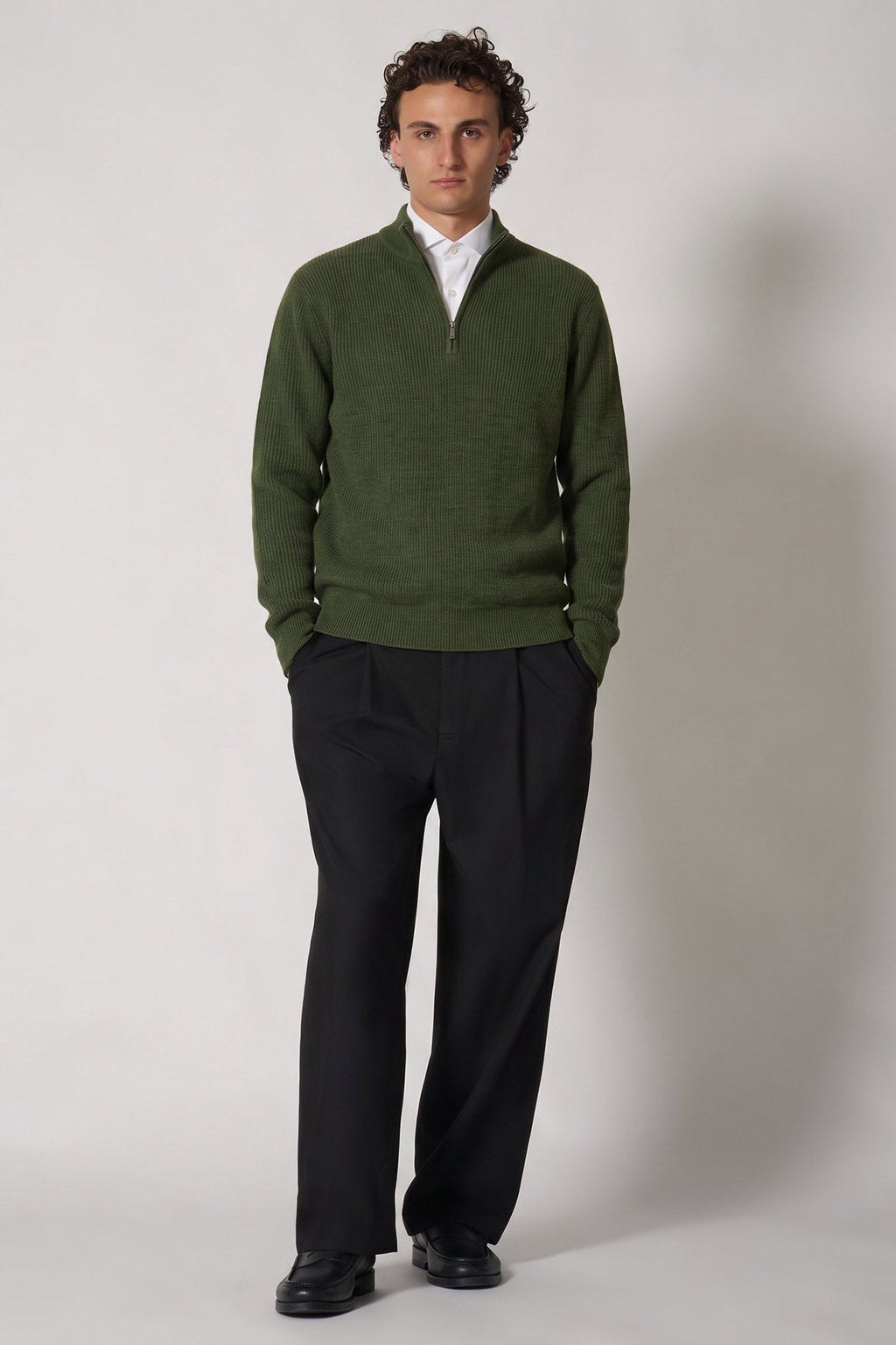 Lupetto Mezza Zip a Costa Inglese in Puro Cashmere Loden