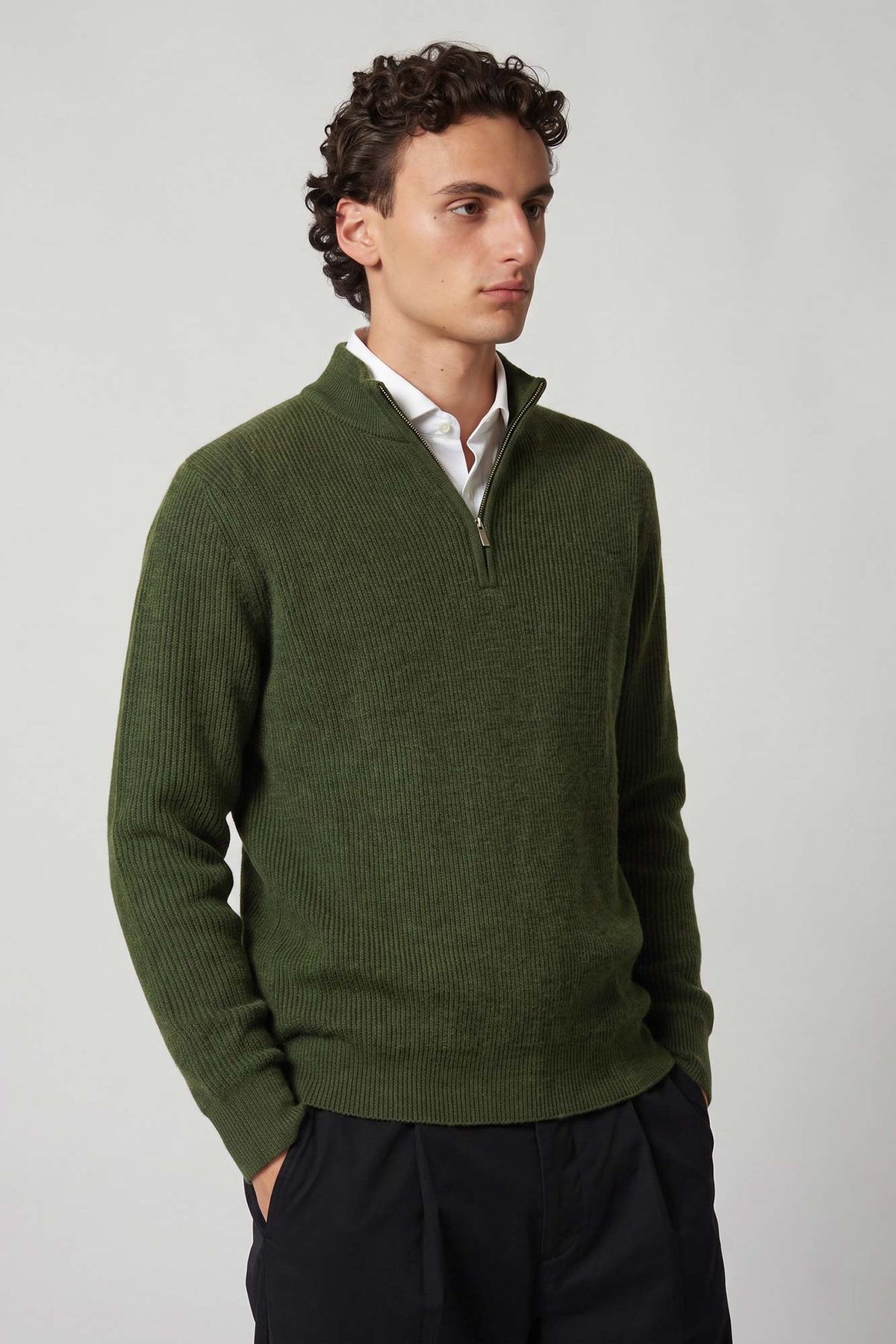 Lupetto Mezza Zip a Costa Inglese in Puro Cashmere Loden