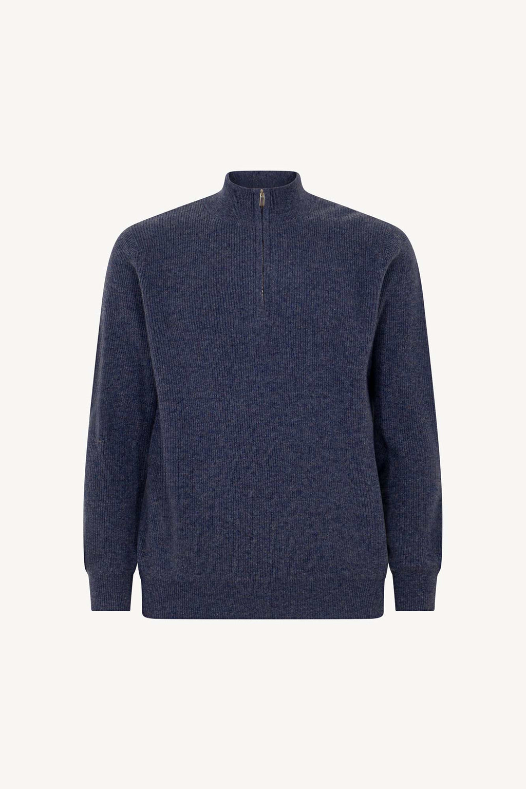 Lupetto Mezza Zip a Costa Inglese in Puro Cashmere Denim Scuro