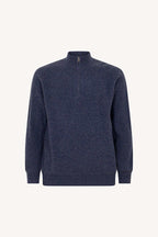 Lupetto Mezza Zip a Costa Inglese in Puro Cashmere Denim Scuro