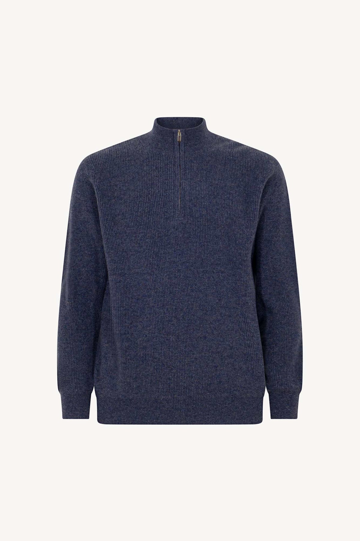 Lupetto Mezza Zip a Costa Inglese in Puro Cashmere Denim Scuro
