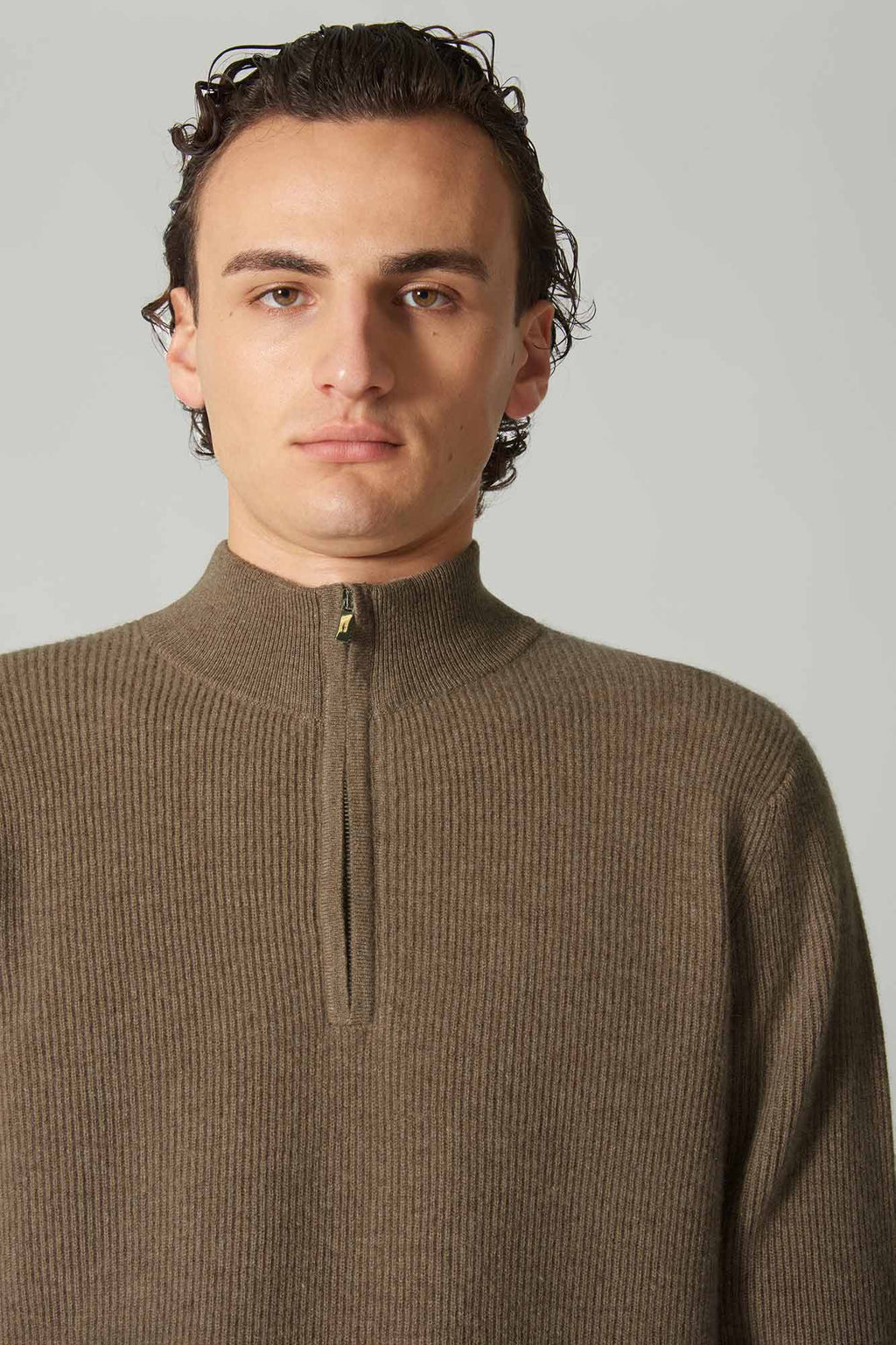 Lupetto Mezza Zip a Costa Inglese in Puro Cashmere Dune