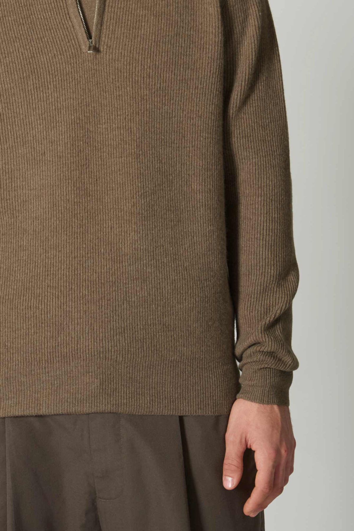 Lupetto Mezza Zip a Costa Inglese in Puro Cashmere Dune