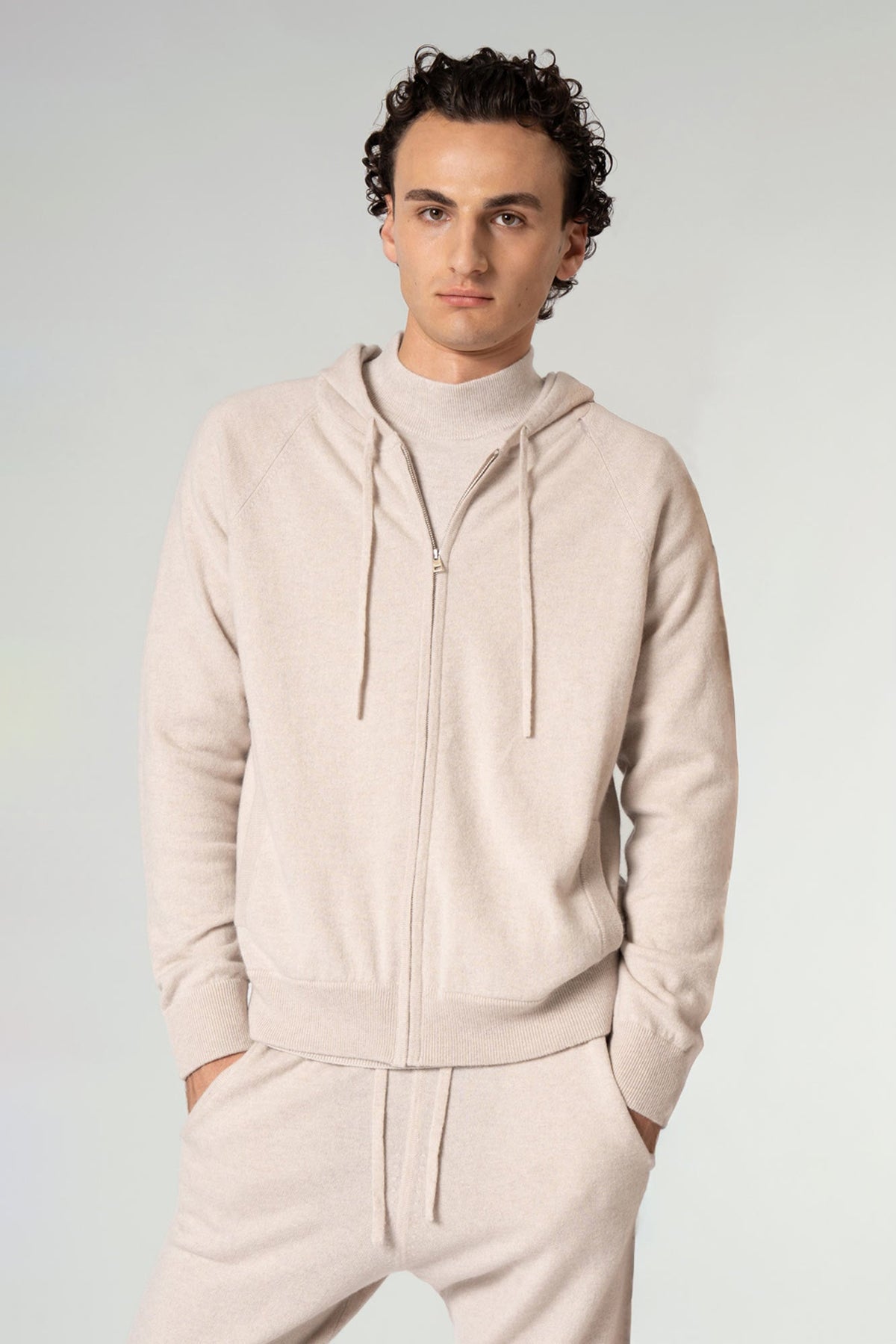 Felpa Uomo con Cappuccio in Puro Cashmere Avena