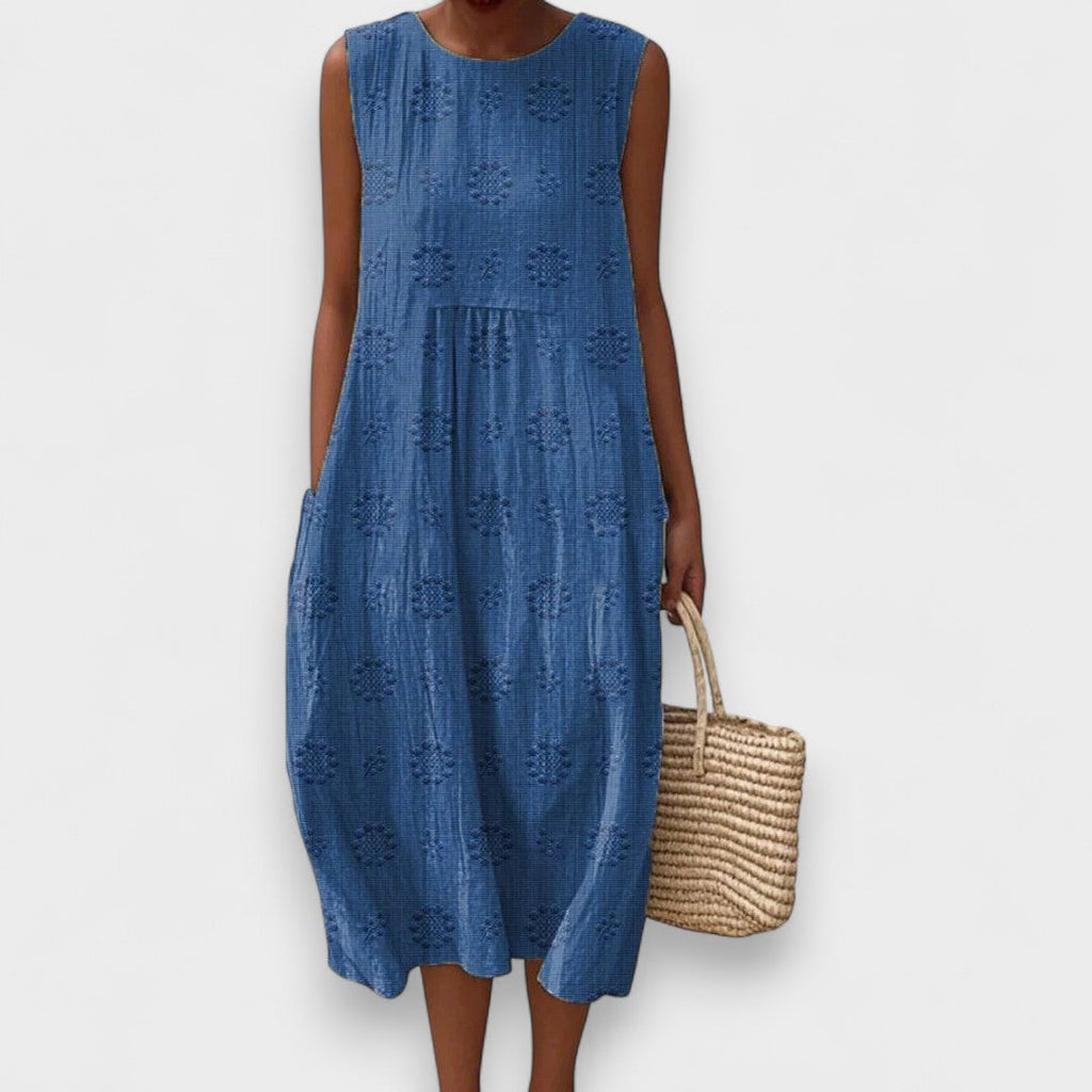 Nina - Elegante Abito In Cotone Senza Maniche Con Tasche
