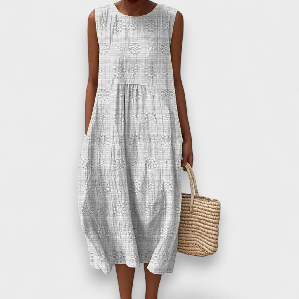 Nina - Elegante Abito In Cotone Senza Maniche Con Tasche